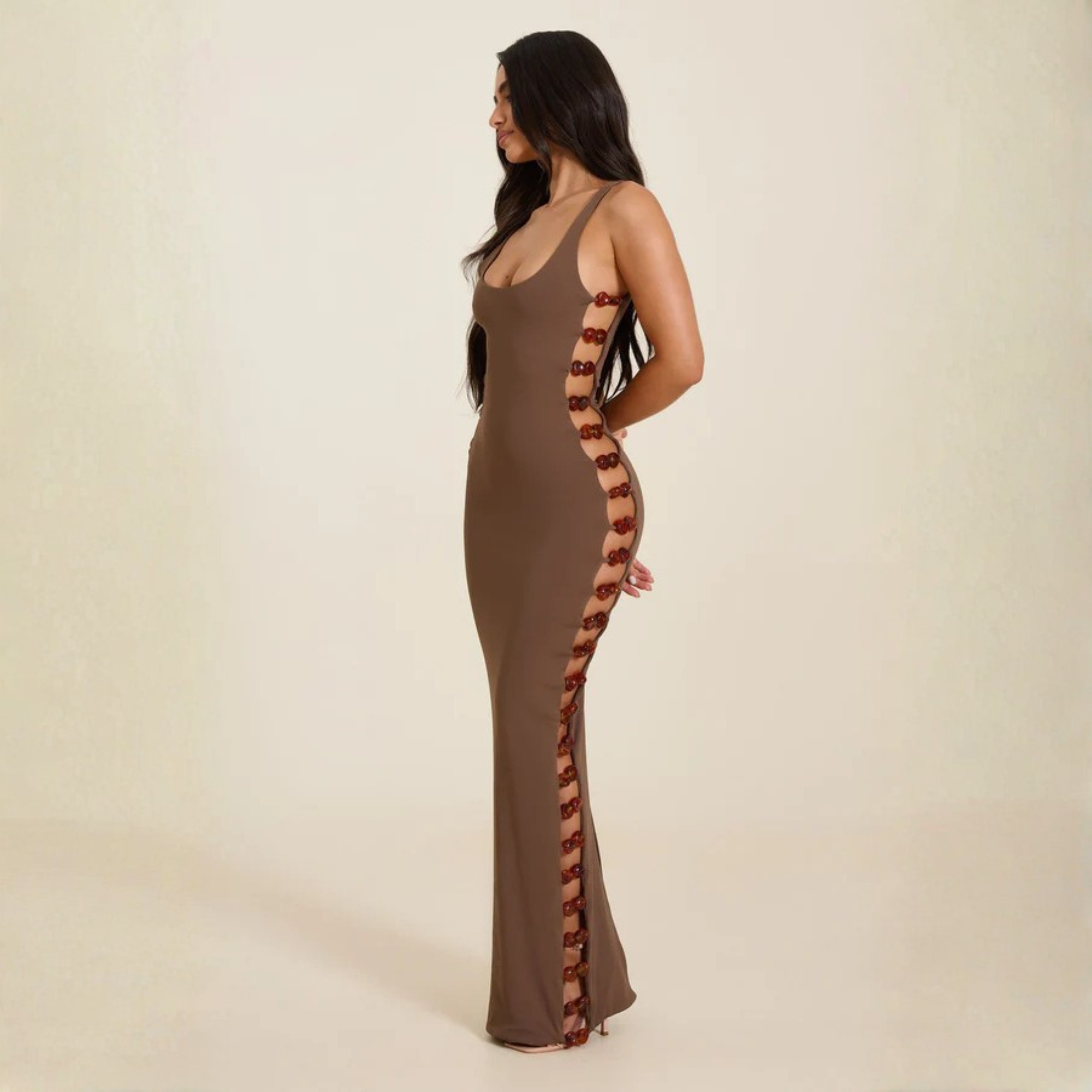 The Mya Maxi Dress in Brown