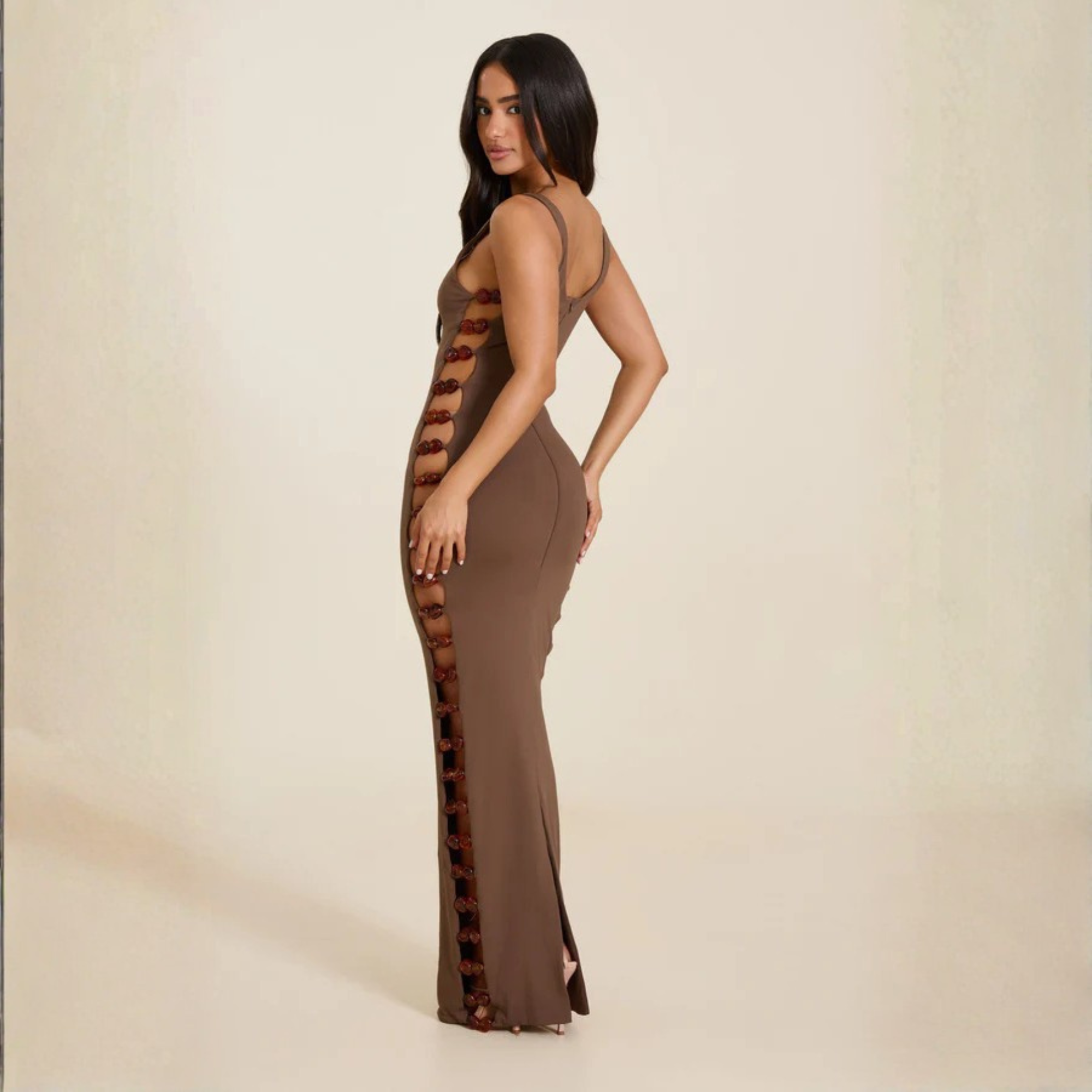 The Mya Maxi Dress in Brown